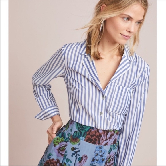 Pilcro And The Letterpress Striped Button Up Tie Back Blouse Size 12 - Picture 3 of 12